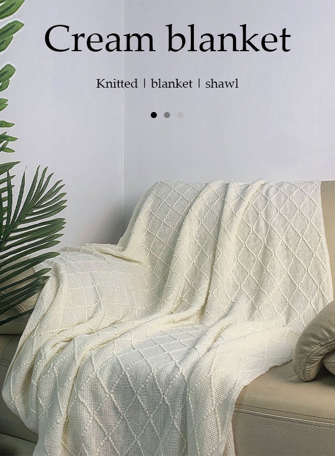 DUNISO Knitted Throw Blankets, tassel sofa cover blanket, geometric pattern air conditioning blanket, portable and soft, suitable for beds, sofas, travel, camping, 130 * 170cm, beige  - Image 3