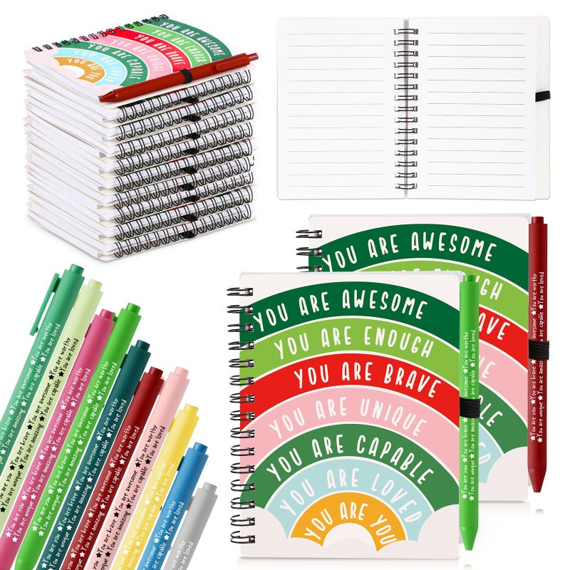 Thenshop 40 Pcs Team Employee Appreciation Gifts Bulk: 20 Mental Health Wellness Journals & 20 Self Care Pens for Women Coworker Office Staff Social Worker Healthcare Docotor Nurse (Christmas Color) - Image 1