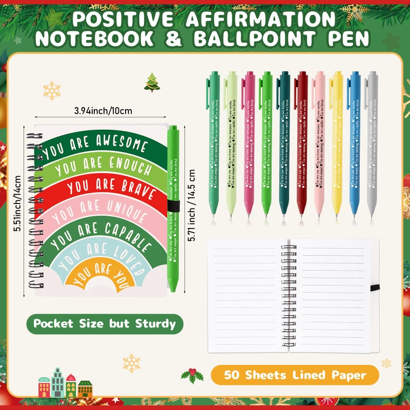 Thenshop 40 Pcs Team Employee Appreciation Gifts Bulk: 20 Mental Health Wellness Journals & 20 Self Care Pens for Women Coworker Office Staff Social Worker Healthcare Docotor Nurse (Christmas Color) - Image 2