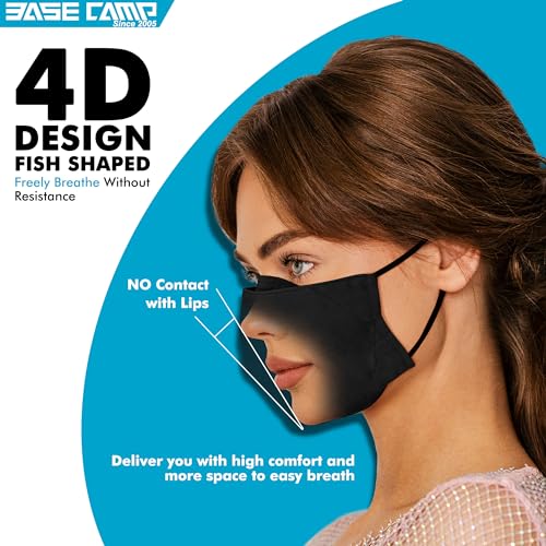 BASE CAMP Reusable Cloth Dust Face Masks 100% Cotton Washable Adjustable Breathable Fabric Mask with Filter Pocket, 3 Pack, Black - Image 3