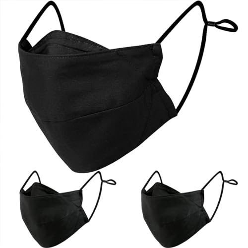 BASE CAMP Reusable Cloth Dust Face Masks 100% Cotton Washable Adjustable Breathable Fabric Mask with Filter Pocket, 3 Pack, Black - Image 1