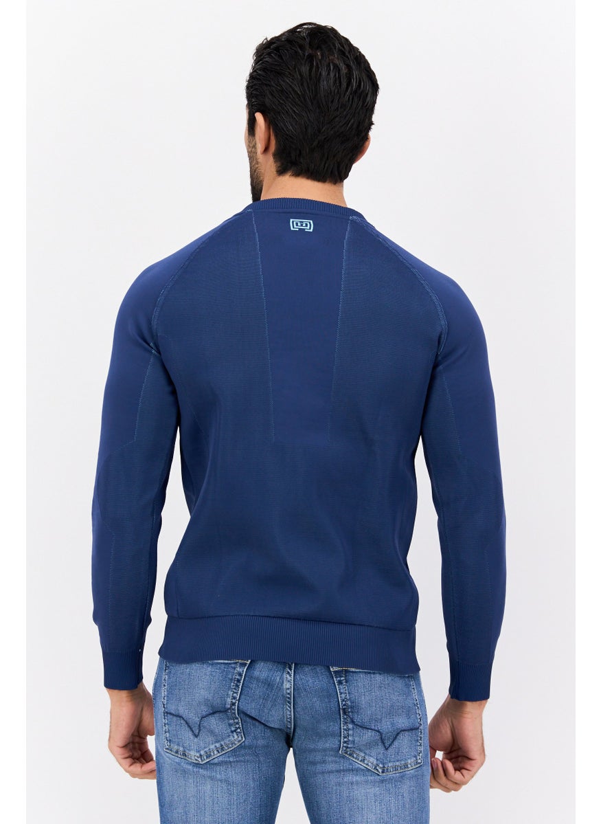 Free Soul Men Crew Neck Long Sleeves Brand Logo Sweatshirt, Navy  - Image 3