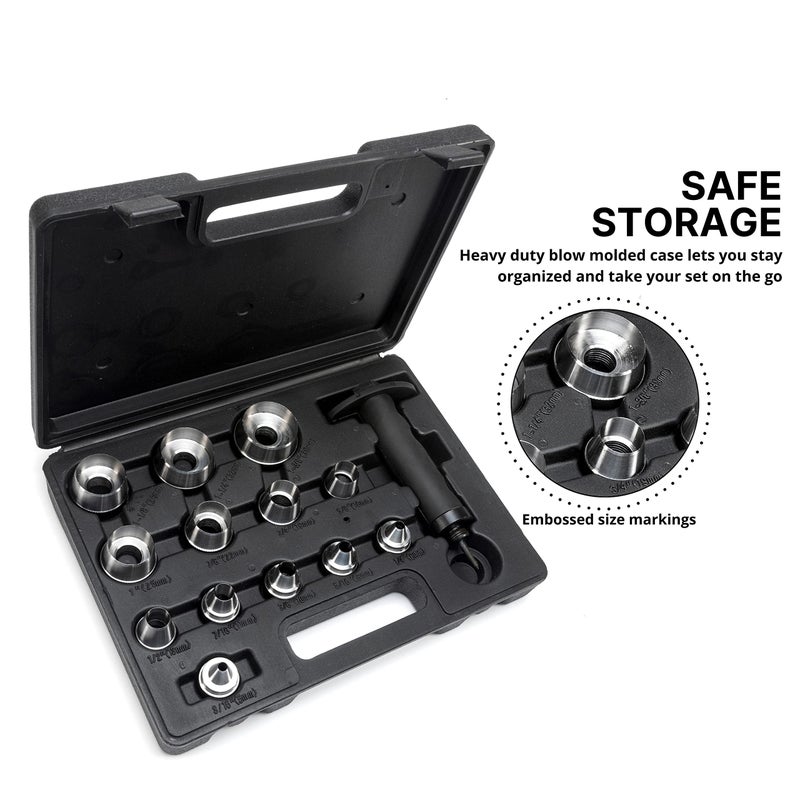 NEIKO 02604A Hole Punch Set | SAE & Metric, 3/16” – 1-3/8” & 5 – 35mm | 14 Piece Sharp Hollow Hole Punch Kit, Gasket Cutting Puncher, Foam Cutter, & Leather Hole Punches | 6” Interchangeable - Image 5