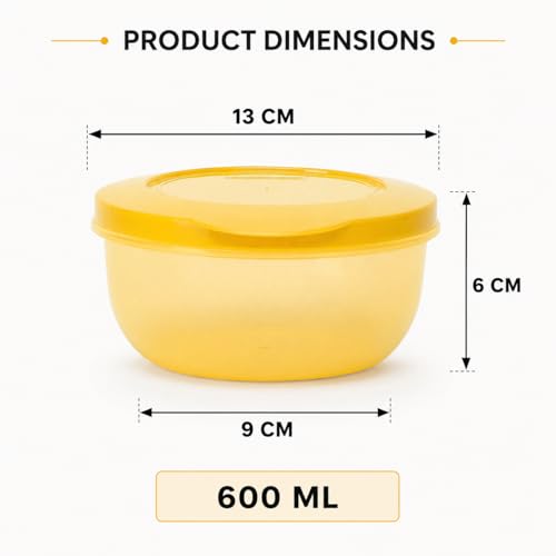 Cutting EDGE 600ml Eco-Storage Plastic Container & Organizer Set of 6 for Kitchen, Refrigerator, Lunch & Food Storage (Yellow) - Image 3