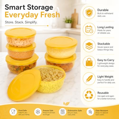Cutting EDGE 600ml Eco-Storage Plastic Container & Organizer Set of 6 for Kitchen, Refrigerator, Lunch & Food Storage (Yellow) - Image 2