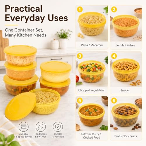 Cutting EDGE 600ml Eco-Storage Plastic Container & Organizer Set of 6 for Kitchen, Refrigerator, Lunch & Food Storage (Yellow) - Image 4