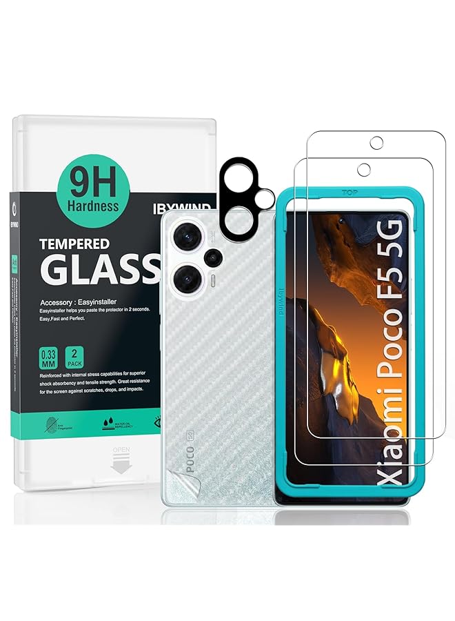 ايبيويند حزمة حامي الشاشة ل Xiaomi Poco F5 5G 6.67 بوصة ليس لـ Xiaomi Poco F5 Pro 5G 6.67 بوصة 9H صلابة الزجاج المقسى مع 1 قطعة حامي عدسة الكاميرا 1 قطعة فيلم ألياف الكربون الخلفي - Image 1