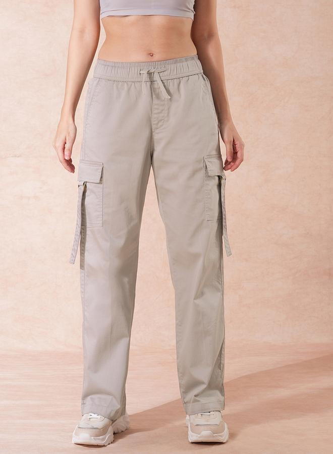 globus Grey Cotton Mid-Rise Wide Leg Cargo Trousers - Image 2