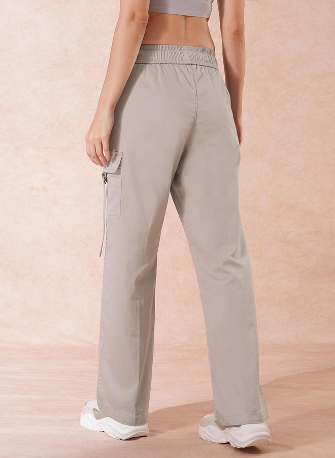 globus Grey Cotton Mid-Rise Wide Leg Cargo Trousers - Image 5