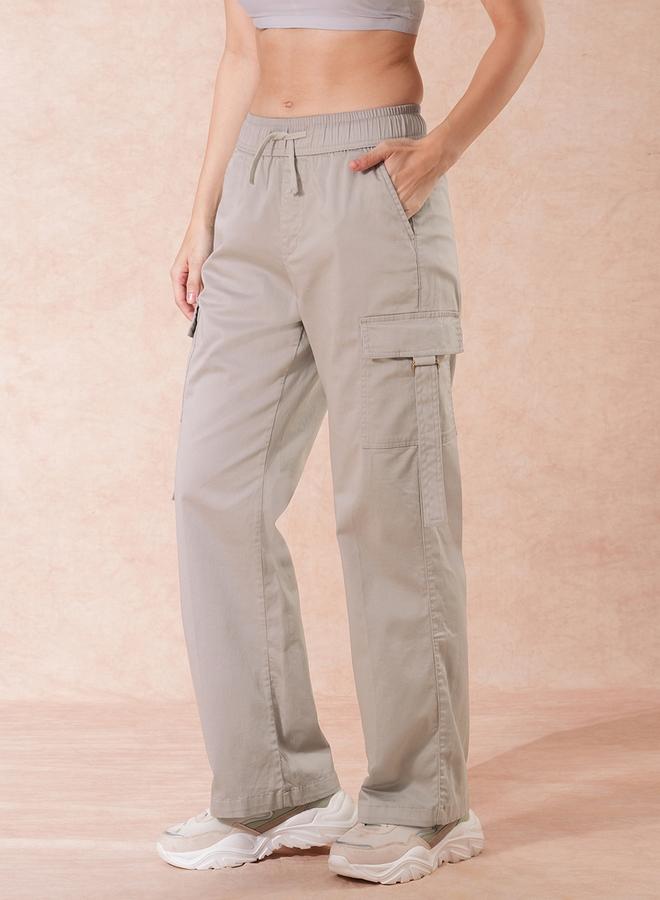 globus Grey Cotton Mid-Rise Wide Leg Cargo Trousers - Image 3