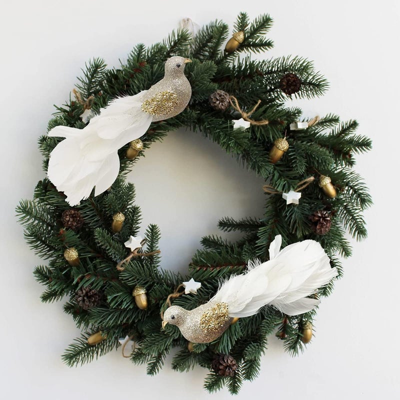 Yolococa Champagne Christmas Tree Decoration Birds,10x2x2 inches,2pcs - Image 5