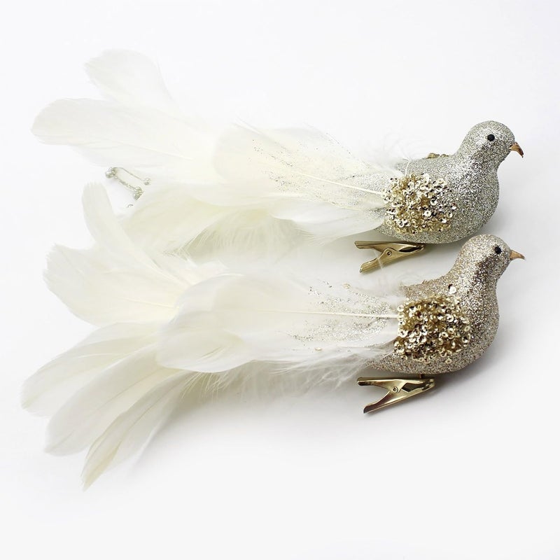 Yolococa Champagne Christmas Tree Decoration Birds,10x2x2 inches,2pcs - Image 1