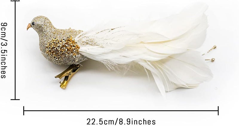 Yolococa Champagne Christmas Tree Decoration Birds,10x2x2 inches,2pcs - Image 2