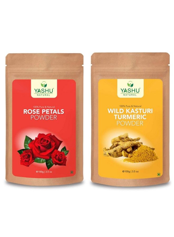 YASHU بتلات الورد الطبيعية النقية ومسحوق الكركم كاستوري هالدي لتفتيح البشرة وإزالة التصبغات (200 جرام) - Image 2