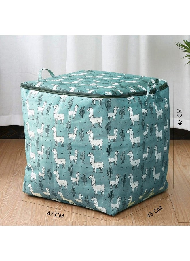 wolpin wolpin Large Size Quilt Storage Bag Underbed with Zip Closure & Handle | Moisture-proof, Foldable, Waterproof | Clothes Blankets Storage Organiser Alpaca - 100 Litres, Green, Oxford Fabric  - Image 2