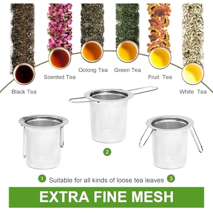 NALACAL عبوة من 2 مصفاة شاي من الفولاذ المقاوم للصدأ شبكية فائقة الدقة لأوراق الشاي السائبة مع مقبض قابل للطي توضع في الأكواب ومرشحات الشاي ومصافي الشاي وسلة الشاي وناشر الشاي للشاي السائب - Image 4