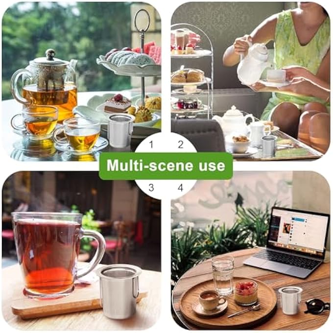 NALACAL عبوة من 2 مصفاة شاي من الفولاذ المقاوم للصدأ شبكية فائقة الدقة لأوراق الشاي السائبة مع مقبض قابل للطي توضع في الأكواب ومرشحات الشاي ومصافي الشاي وسلة الشاي وناشر الشاي للشاي السائب - Image 5