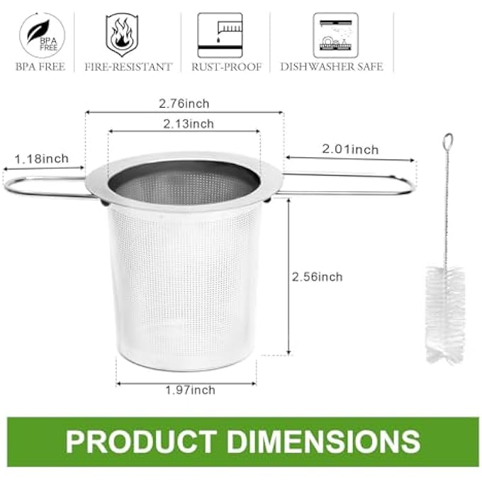 NALACAL عبوة من 2 مصفاة شاي من الفولاذ المقاوم للصدأ شبكية فائقة الدقة لأوراق الشاي السائبة مع مقبض قابل للطي توضع في الأكواب ومرشحات الشاي ومصافي الشاي وسلة الشاي وناشر الشاي للشاي السائب - Image 2