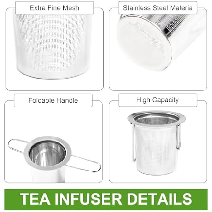 NALACAL عبوة من 2 مصفاة شاي من الفولاذ المقاوم للصدأ شبكية فائقة الدقة لأوراق الشاي السائبة مع مقبض قابل للطي توضع في الأكواب ومرشحات الشاي ومصافي الشاي وسلة الشاي وناشر الشاي للشاي السائب - Image 3