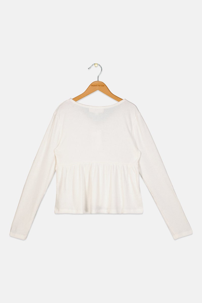 No Comment Kids Girl Textured Long Sleeves Top, Off White - Image 2