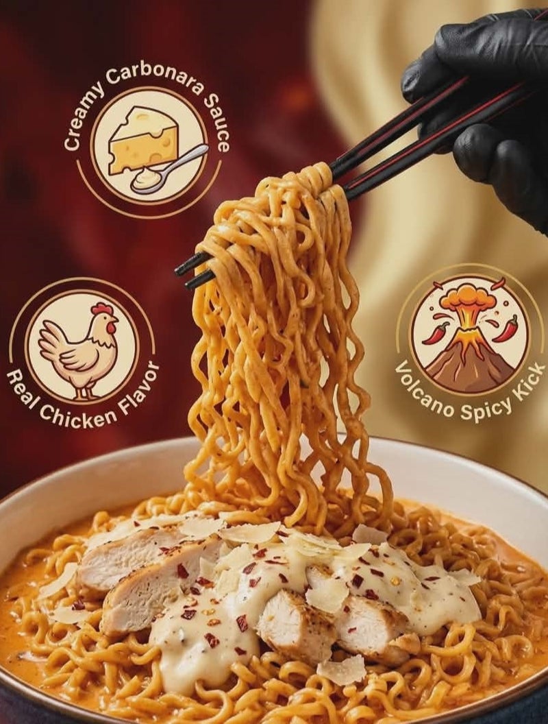 Paldo Volcano Cream Carbonara Chicken Noodles - 130g - Pack of 2 - Image 4