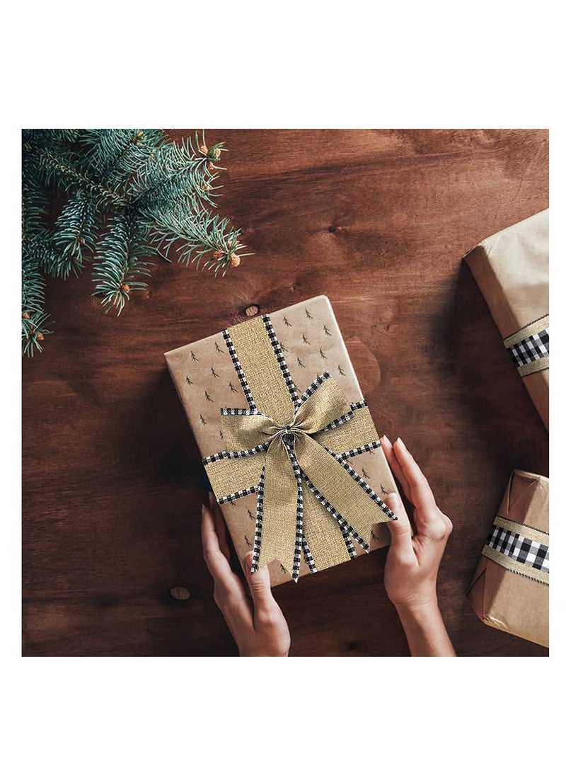 SOLARAE 2 Rolls Buffalo Plaid Wired Edge Ribbons, Burlap Fabric Craft Ribbon for Wreath Floral Bows Craft Decor - Image 4