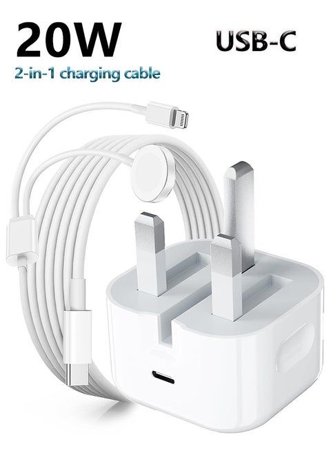 2-In-1 20W Type C PD Fast  Charger | Apple Watch Charger | USB C Wall Fast Charger with USB C to Lightning Cable&Apple Watch Charging Cable, Compatible with iPhone 14/14 Pro/14 Pro Max/13/12 & Apple Watch Series10/9/8/7/6/ SE5/4/3/2/1