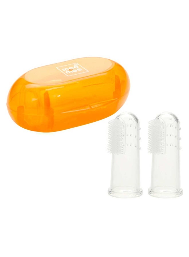 Mee Mee Multifunctional Unique Silicone Finger toothbrush with Soft Bristles and Carry Case for Gentle Cleaning/Oral Hygiene of Gums/Tounge designed for Kids & Infants.(Pack of 2,Orange)