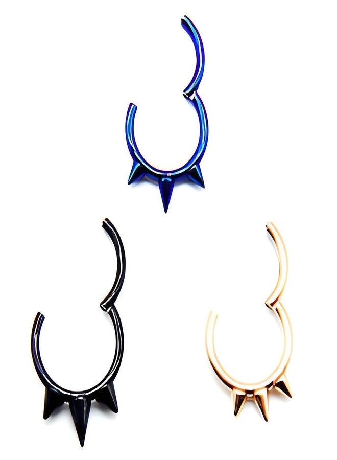 Decentraland 1 PC 16G Black Diameter 8mm Spike Daith Nose Septum Mouth Hoop Earring Cartilage Jewelry Clicker Surgical Steel Gothic Ring - Image 3