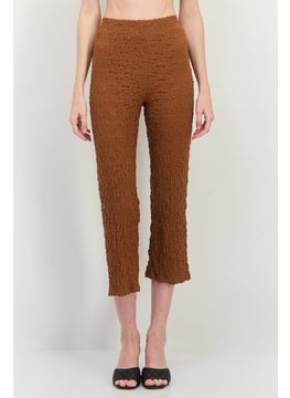 MANGO Women Regular Fit Textured Cropped Pants, Brown  - Image 1
