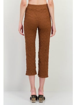 MANGO Women Regular Fit Textured Cropped Pants, Brown  - Image 3