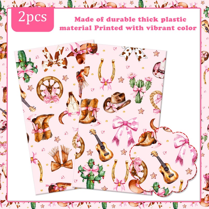 umoni Cowgirl Party Supplies Pink Western Cowgirl Tablecloth 2PCS Coquette Cowgirl Party Supplies Tablecover Disposable Wild West Guitar Bow and Boot Table Cover for Birthday Baby Shower Decor - Image 5