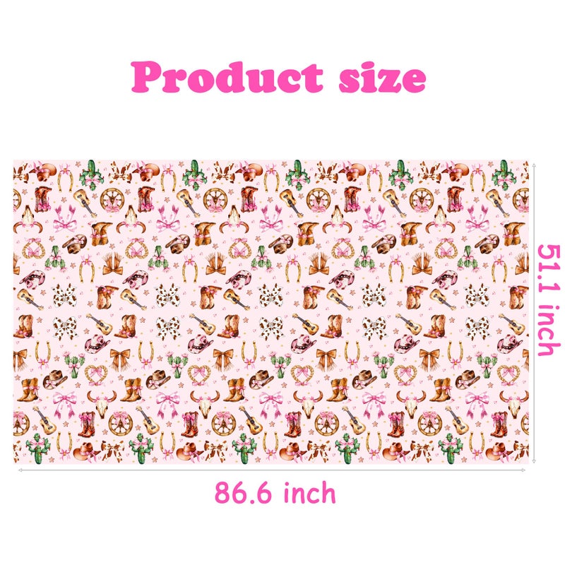 umoni Cowgirl Party Supplies Pink Western Cowgirl Tablecloth 2PCS Coquette Cowgirl Party Supplies Tablecover Disposable Wild West Guitar Bow and Boot Table Cover for Birthday Baby Shower Decor - Image 4