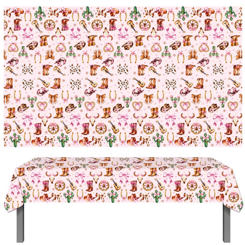 umoni Cowgirl Party Supplies Pink Western Cowgirl Tablecloth 2PCS Coquette Cowgirl Party Supplies Tablecover Disposable Wild West Guitar Bow and Boot Table Cover for Birthday Baby Shower Decor - Image 2