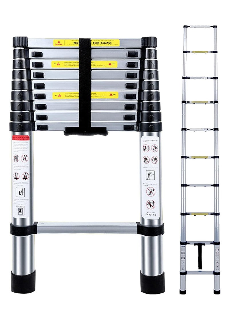 2.9m/9.5ft Telescopic Ladder, Multipurpose Aluminum Extendable Ladder with Adjustable Height, Portable Durable Folding Overhead Ladder for Window Roof Repair Replacement - Image 1