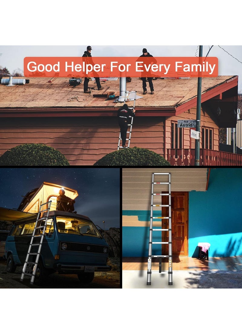 2.9m/9.5ft Telescopic Ladder, Multipurpose Aluminum Extendable Ladder with Adjustable Height, Portable Durable Folding Overhead Ladder for Window Roof Repair Replacement - Image 4