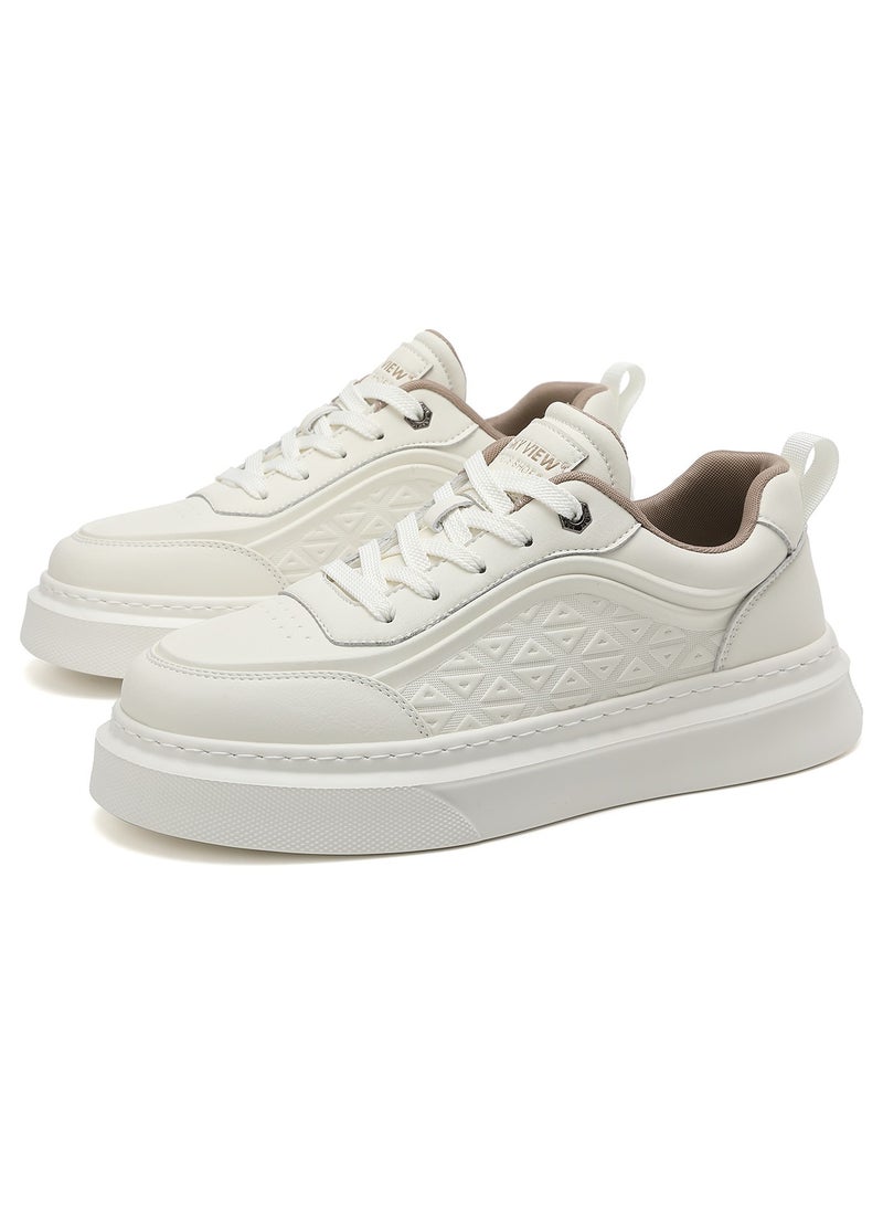 Sky View SKY VIEW Men's Fashion Shoes Ultrafine Fiber Vamp Casual Shoes For Men Non Slip Lace Up Chunky Sneakers Cushioned And Lightweight Low Top Walking Shoes White-02  - Image 1