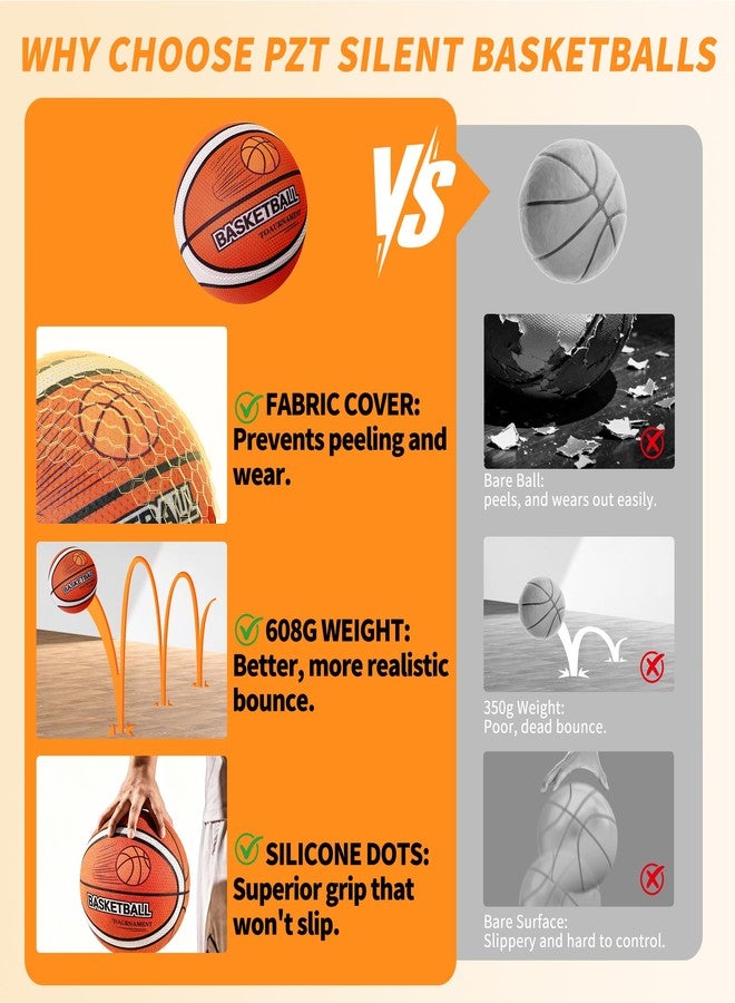PZT Silent Basketball Size 7 with Fabric Cover, 600g Airless Basketball for Quiet Dribbling and Indoor Training, Pro PU Foam Ball for Adults and Children, Ideal Gift for Birthdays or Christmas - Image 3