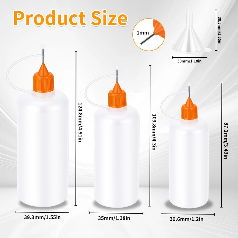 Goodma 30 Pcs Mixed Sized Precision Tip Applicator Bottles with Multicoloured Tips, Comes with 5 Pcs Mini Funnel for DIY Quilling Craft, Acrylic Painting, Small Gluing Projects, Oiler Bottle - Image 2
