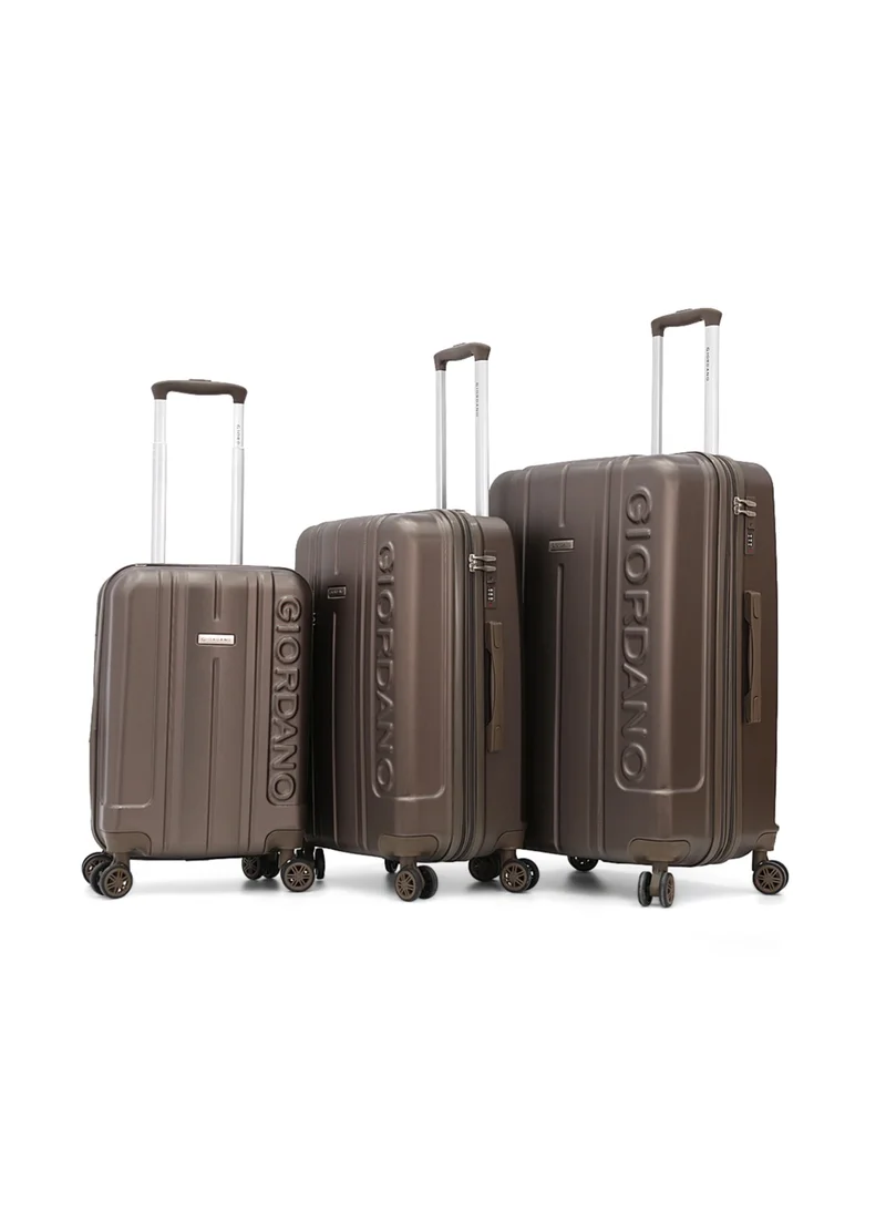 GIORDANO Hardshell Luggage Trolley Bag 3 Pieces Set,Brown (S-20",M-24",L-28")