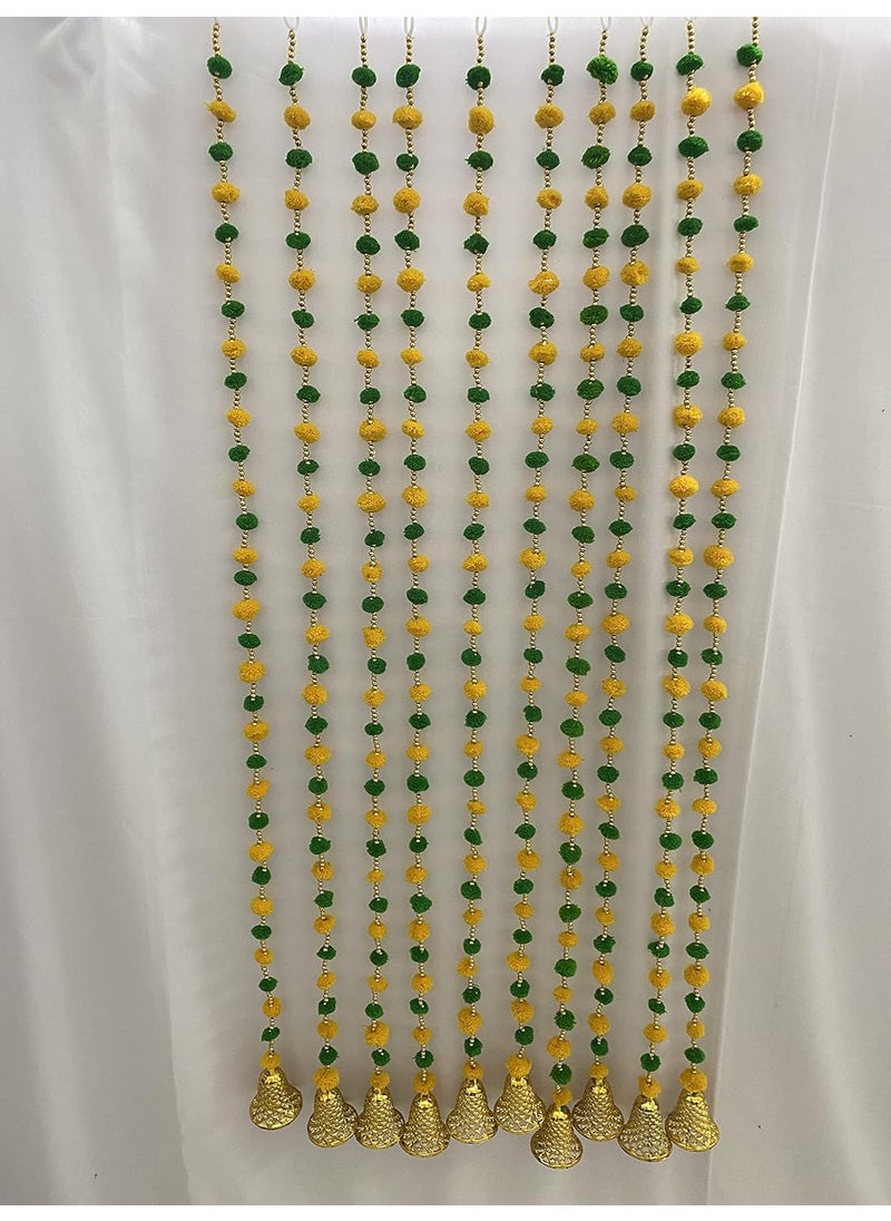 TATHAGATA TATHAGATA Collections Handmade Yellow Green Color Strings Pom Pom for DoorWall Hanging Bandhanwar Garland for Decoration Diwali FestivalNavratriWedding 3 FT Strings 4 