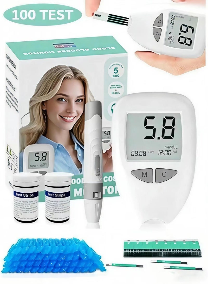 LORIVO 100 Test Strips + 100 Lancets Blood Glucose Monitor Kit — High Accuracy Diabetes Testing Meter with No Coding System, Includes Lancing Device for Easy Blood Sugar Monitoring - Image 1