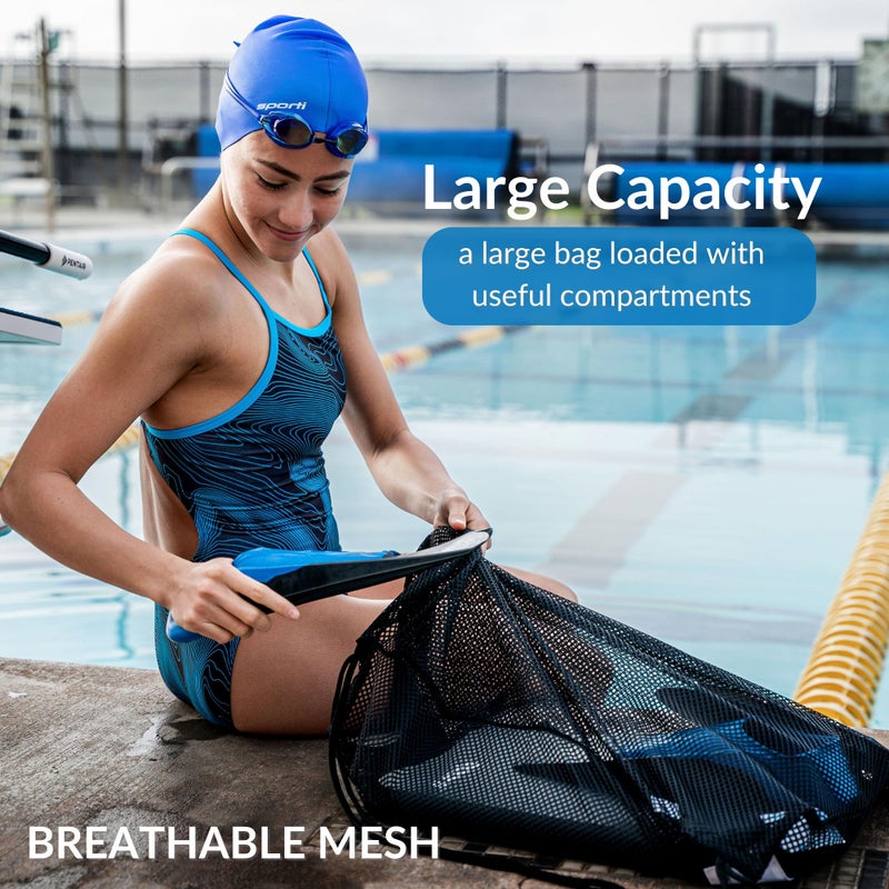 Sporti Swim Mesh Bag â€“ Breathable Drawstring Swim Gear Bag with Quick-Dry Mesh, Durable Toggle Closure, Spacious Storage for Pool, Beach & Gym â€“ Ideal for Swimmers & Water Sports - Black - Image 3