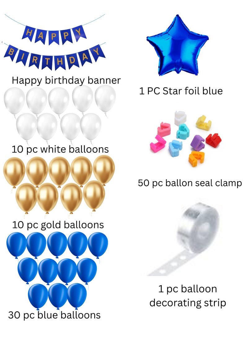 THE ARTFUL BLEND 52 PCS Birthday Balloon Decoration Set – 18'' Blue Happy Birthday Letter, Assorted Latex & Foil Star Balloon, 50 Balloon Clips, 1 Balloon Garland Strip – Perfect for Birthday Party Decorations & Celebrations  - Image 1