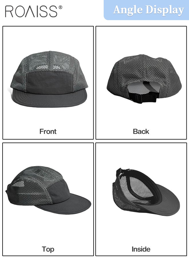 roaiss Mesh Baseball Cap for Women Men 5 Panel Flat Brim Trucker Hats Summer Breathable Cooling Sports Hat Lightweight Dad Hat Quick Dry Short Brim Hat Camping Running Sun Caps - Image 4