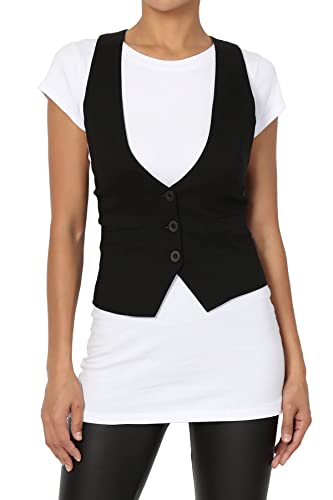 TheMogan Women's Dressy Casual Versatile Tuxedo Fully Lined Suit Vest Waistcoat Black 1X - Image 1