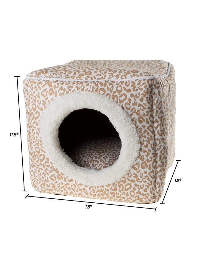 PETMAKER Cat Pet Bed Cave- Indoor Enclosed Covered Cavern/House for Cats Kittens and Small Pets with Removable Cushion Pad by PETMAKER, Tan/White Animal Print 13x12x12 - Image 3