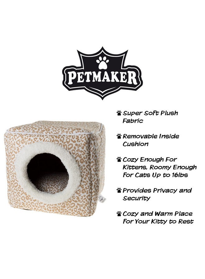 PETMAKER Cat Pet Bed Cave- Indoor Enclosed Covered Cavern/House for Cats Kittens and Small Pets with Removable Cushion Pad by PETMAKER, Tan/White Animal Print 13x12x12 - Image 4