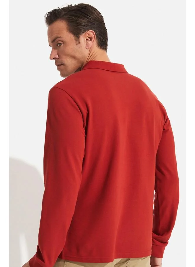JUNE June Men Regular Fit 100% Cotton Polo Neck Tshirt Coral