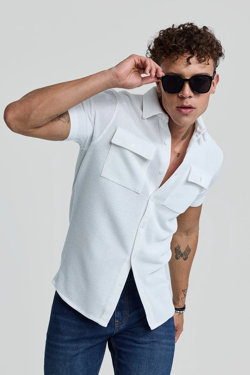 SNITCH White Textured Double Pocket Shirt